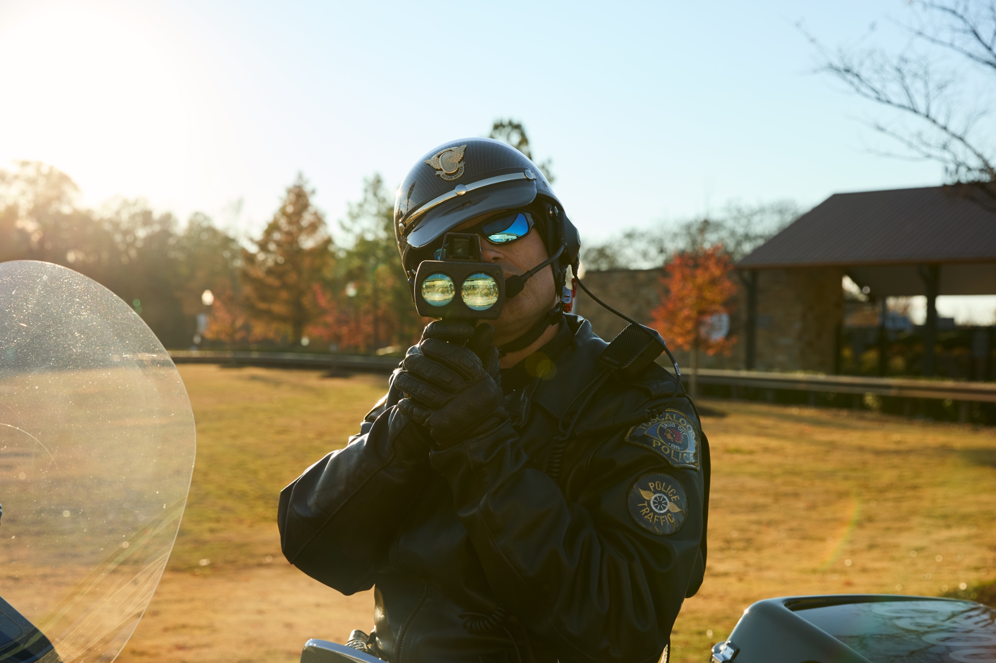 Police motorcycle officer during motor-unit operations